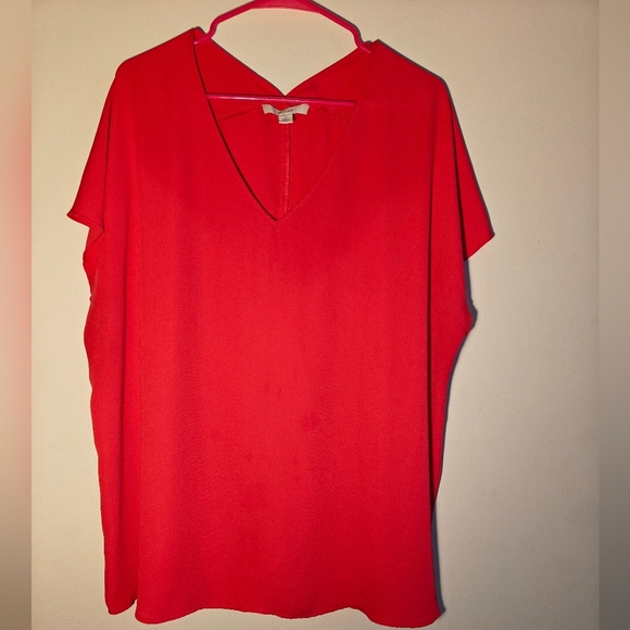Sejour Women's Red Pink Blouse Size 2X Short Sleeve V‎ Neck Loose Shirt - Picture 1 of 5